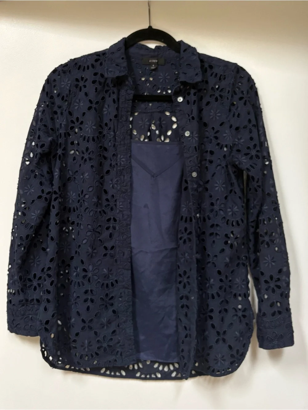 J. Crew Navy Floral Eyelet Button-Down Shirt